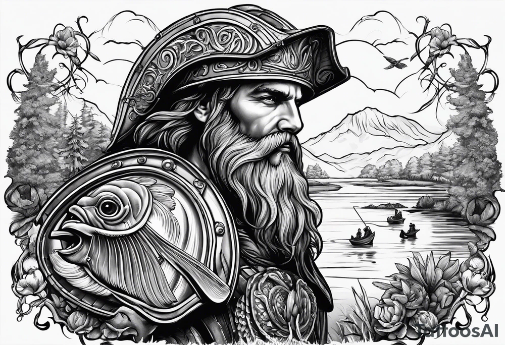 fisherman at the pond, Angel, rams skull, gladiators helmet tattoo idea
