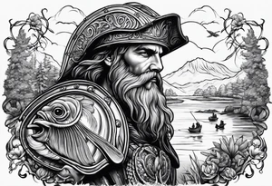 fisherman at the pond, Angel, rams skull, gladiators helmet tattoo idea