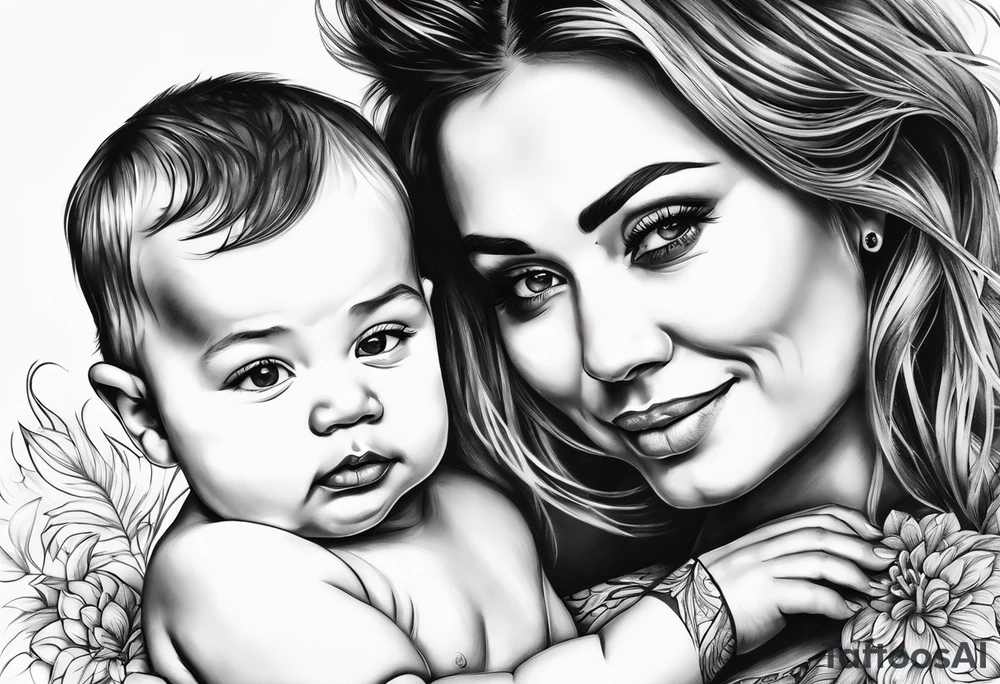 chest tattoo : 
mom and baby son tattoo idea