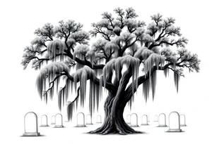 Oak tree with Spanish moss in a cemetery tattoo idea