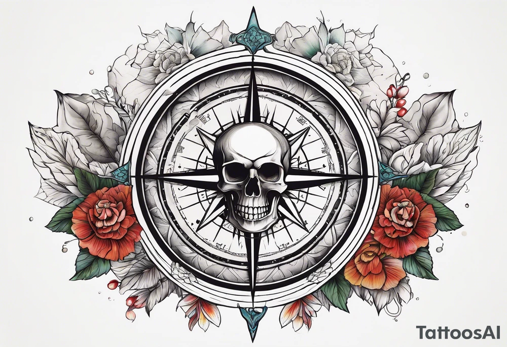Compass wonderland skulls tattoo idea