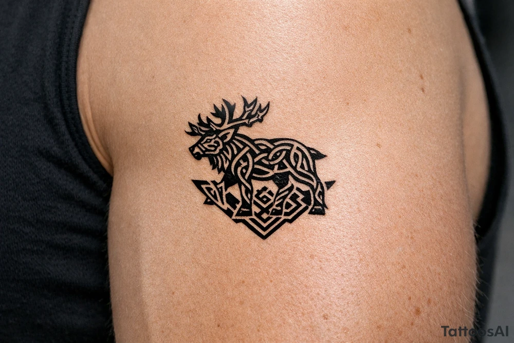 Caribou in Norse knot work tattoo idea
