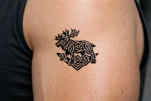 Caribou in Norse knot work tattoo idea
