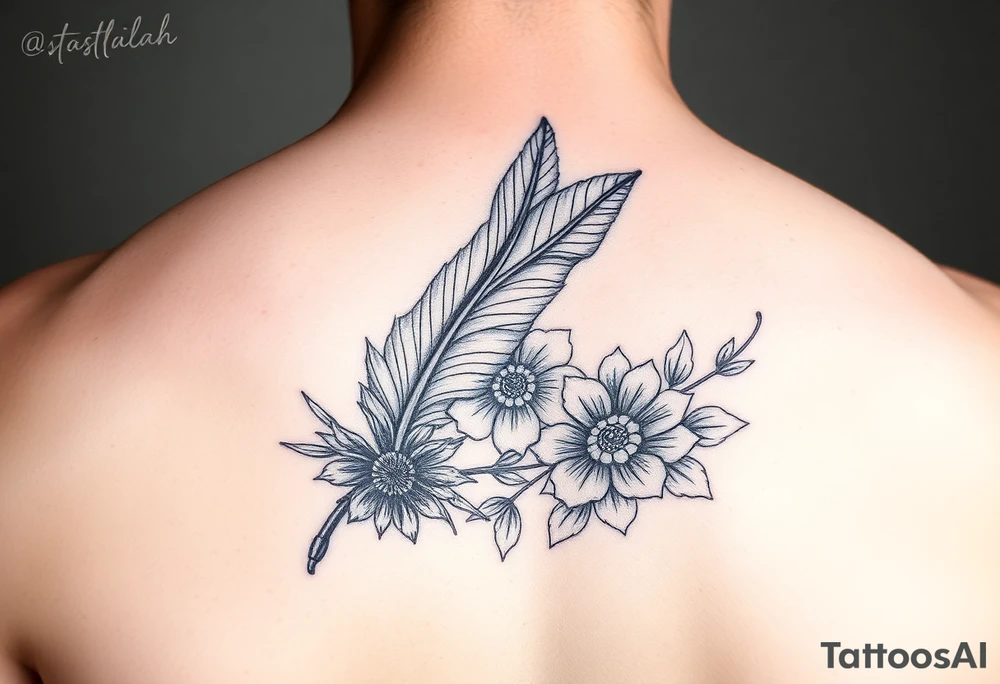 Feather, floral tattoo idea