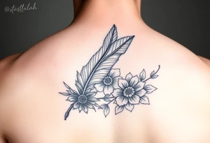 Feather, floral tattoo idea