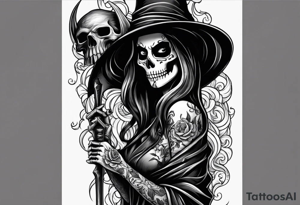 lady skeleton grim reaper satan tattoo idea