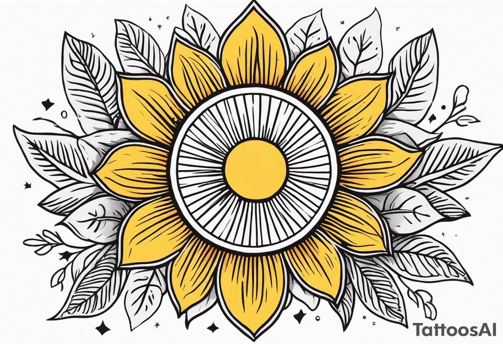 sunshine with rays

old school vintage simple traditional design with vintage flowers surrounding
bold color simple tattoo idea
