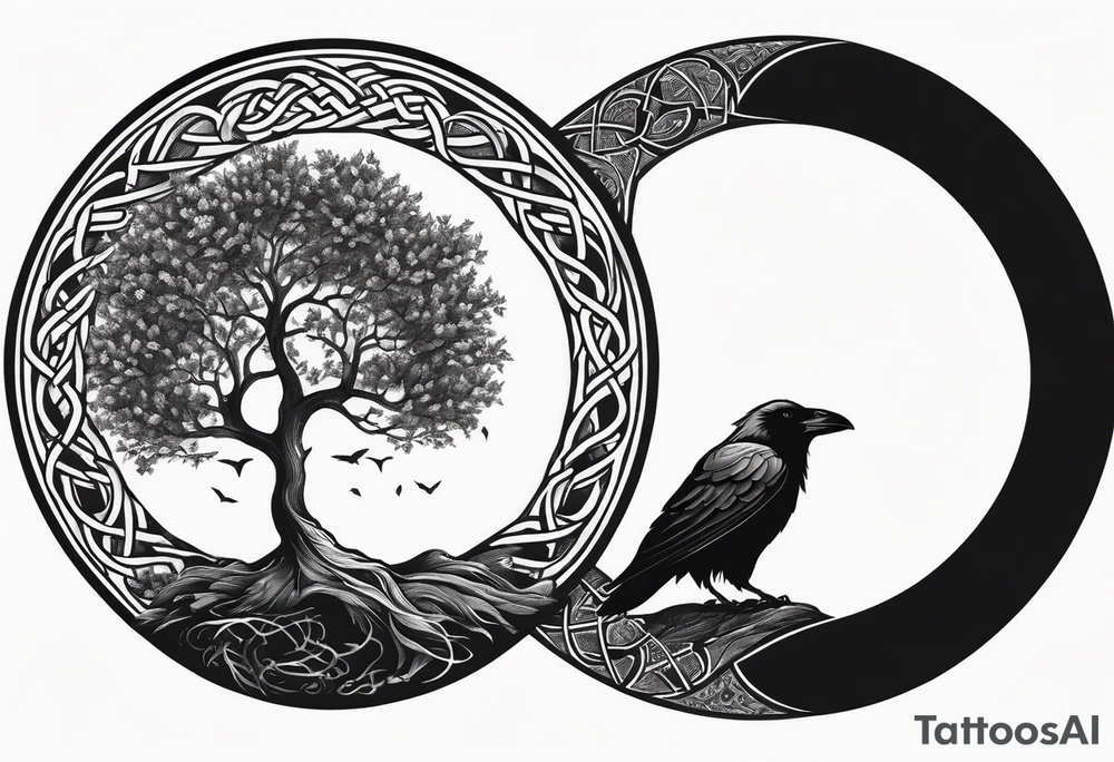 world tree with a raven and knotwork sleeve tattoo tattoo idea