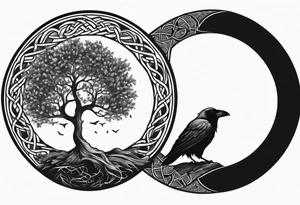 world tree with a raven and knotwork sleeve tattoo tattoo idea