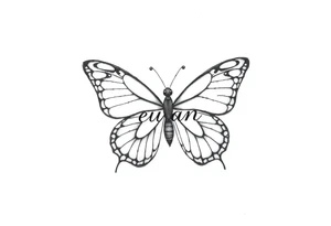 A butterfly with the name “euan” incorporated into it tattoo idea