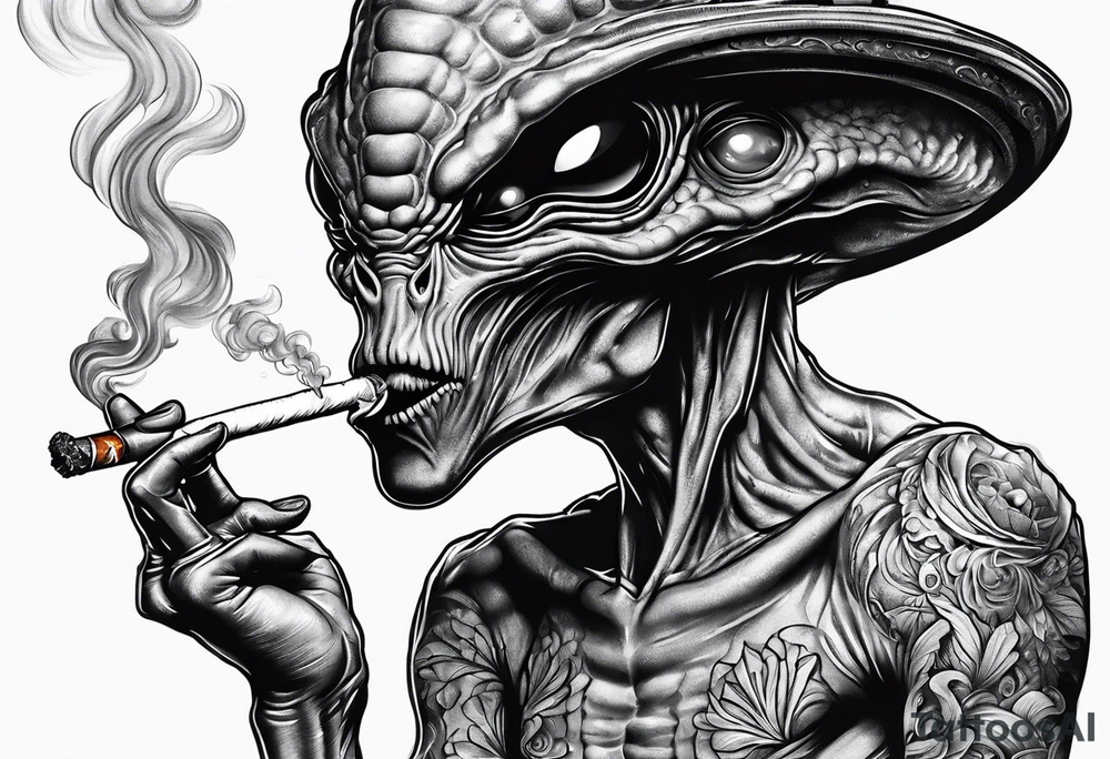 an alien smoking a cigarette tattoo idea