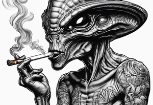 an alien smoking a cigarette tattoo idea