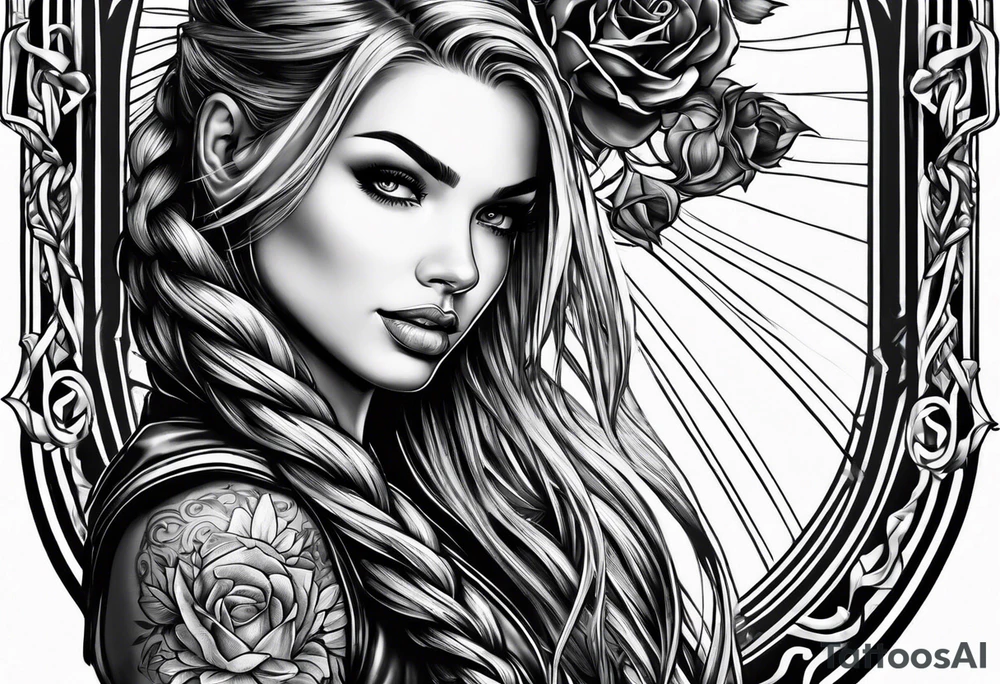 Bikergirl with dutch braids tattoo idea