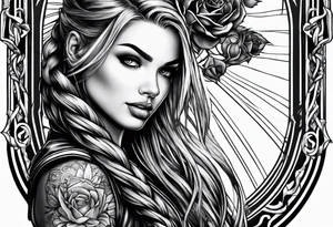 Bikergirl with dutch braids tattoo idea