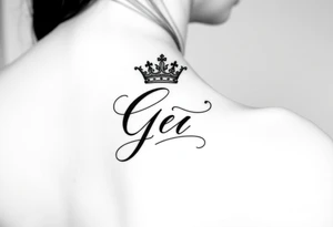 Capital G letter handwritten script with a crown tilted to the left on the front right shoulder tattoo idea