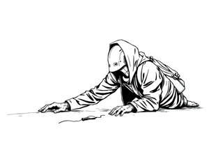 Confusion and pressure in thin lines solo traveler with no face with his body parts left on the path he’s crawling tattoo idea