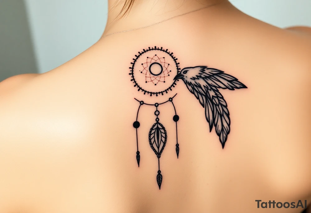 Raven dream catcher milky way moon shooting star tattoo idea