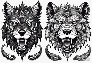 Eagle, Tasmanian devil, black swirl filler, snake, leg sleeve tattoo idea