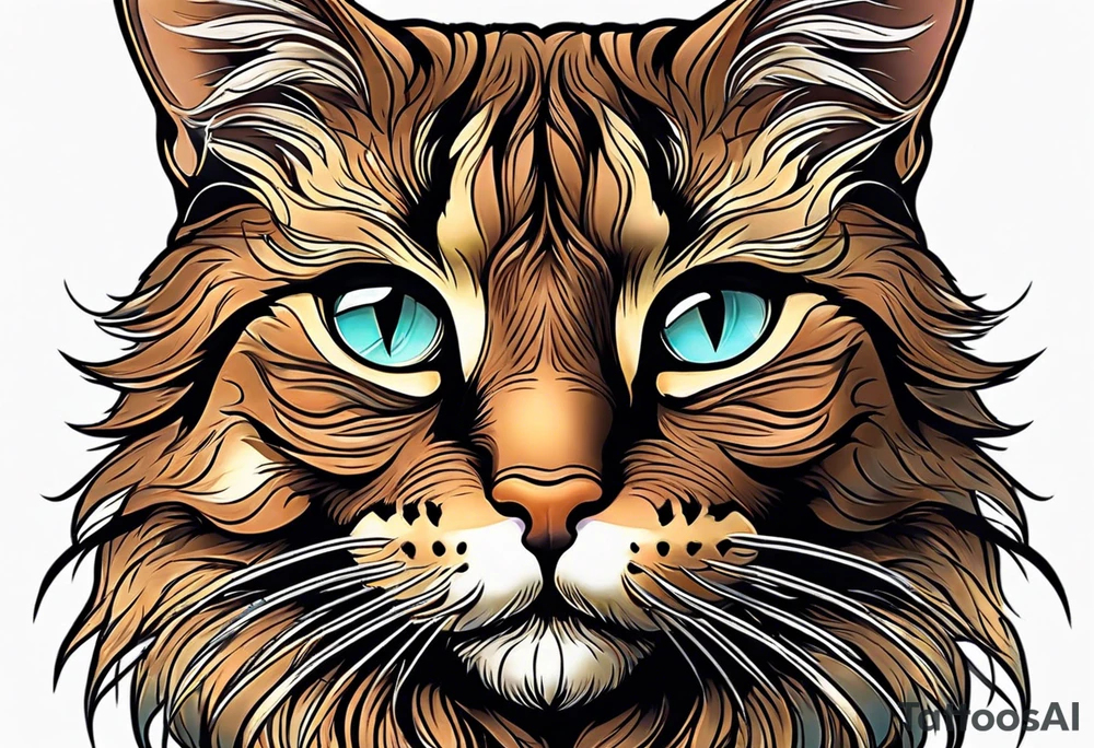 brown cat only head tattoo idea