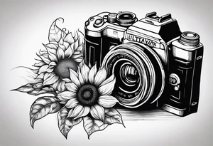 Sunflower, book, camera tattoo idea