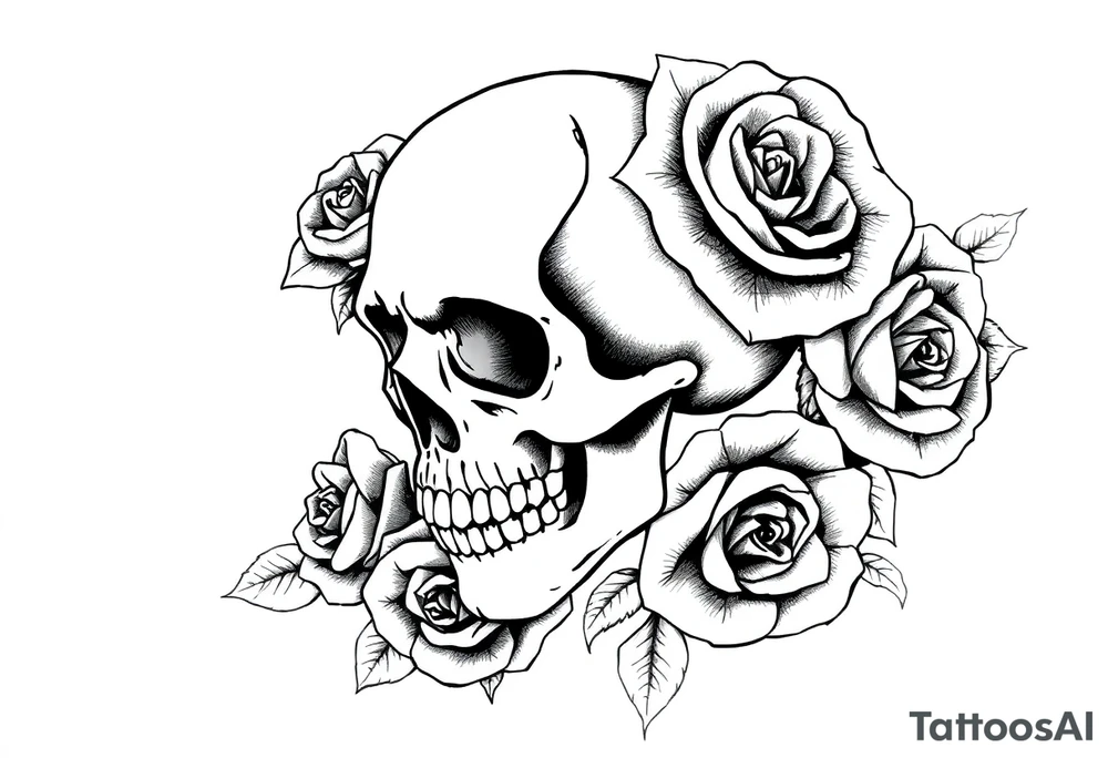 skull and roses tattoo idea