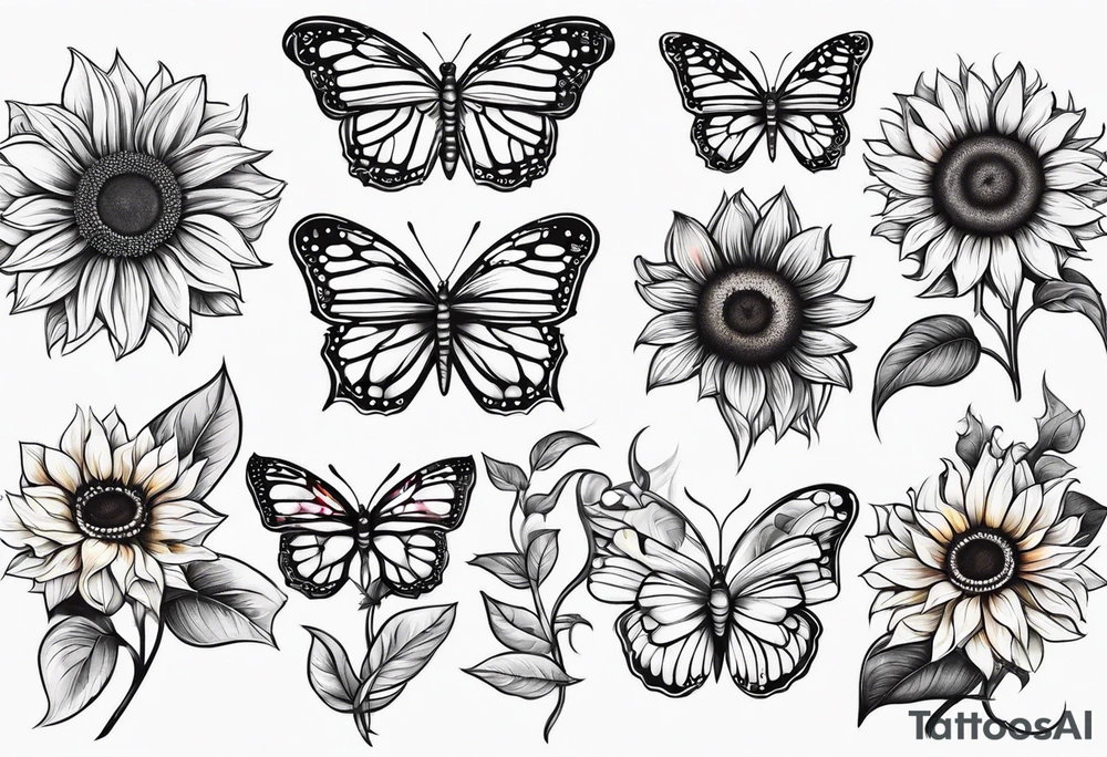 Sunflower and butterfly leg sleeve tattoo idea