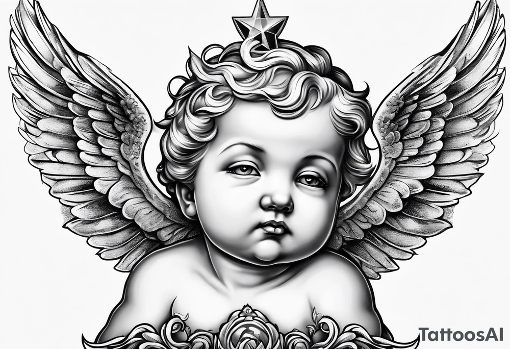Cherub looking down tattoo idea