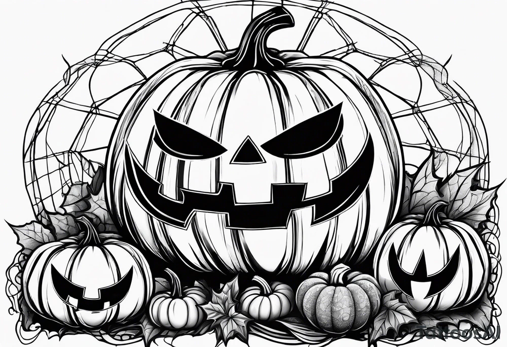 scary pumpkins with a spidernet in the background tattoo idea