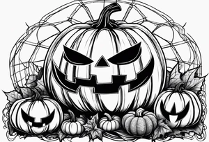 scary pumpkins with a spidernet in the background tattoo idea