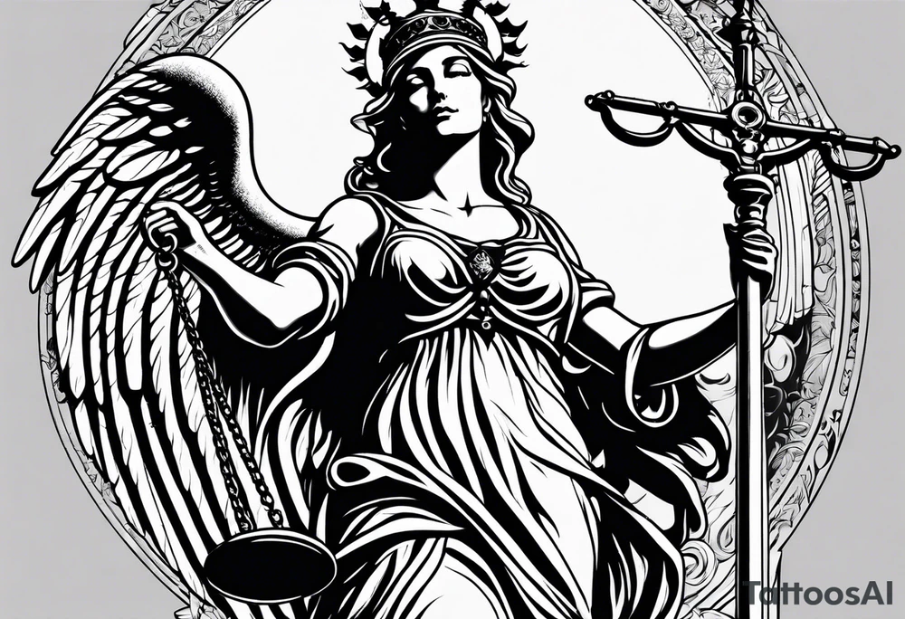 lady justice with wing tattoo idea