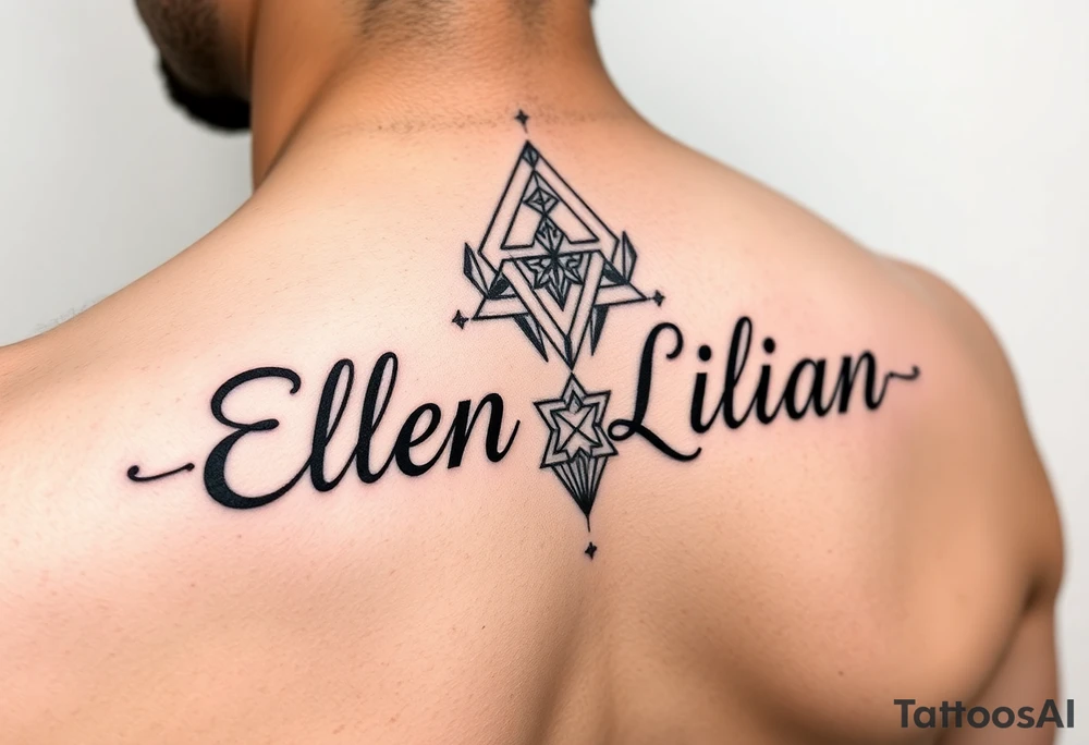 Geometric symetric Ellen and Lilian names tattoo idea