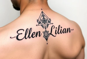 Geometric symetric Ellen and Lilian names tattoo idea