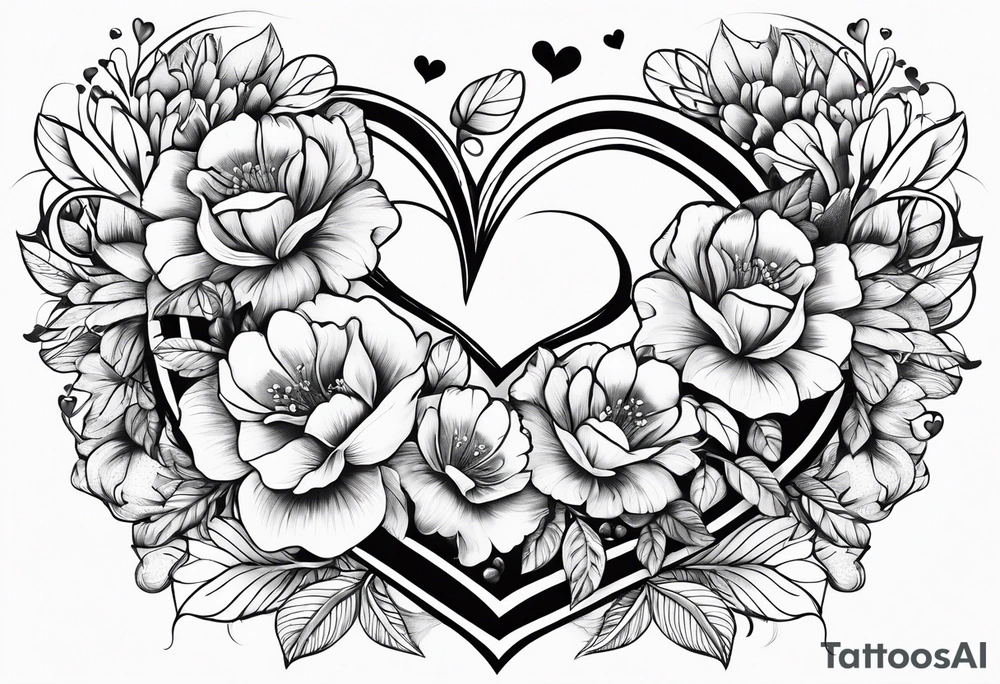 Flowers with love hearts with uplifting 
words in the heart tattoo idea