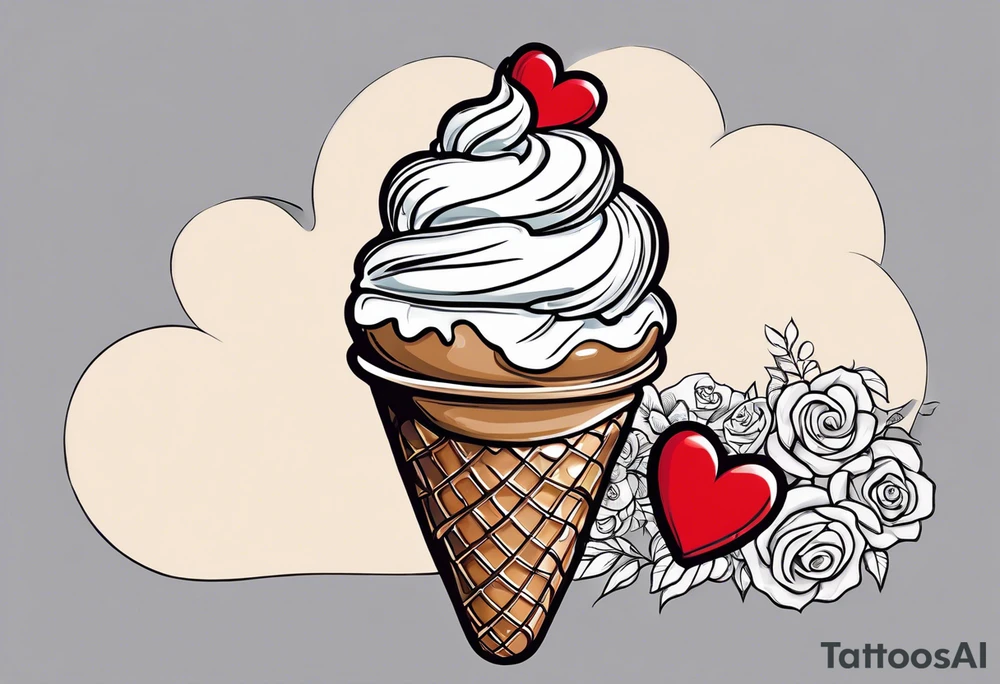 sketch chocolate chip ice cream cone with one red heart tattoo idea