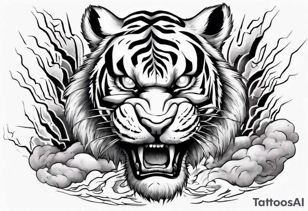 A tiger surrounded by lightning for a forearm tattoo tattoo idea
