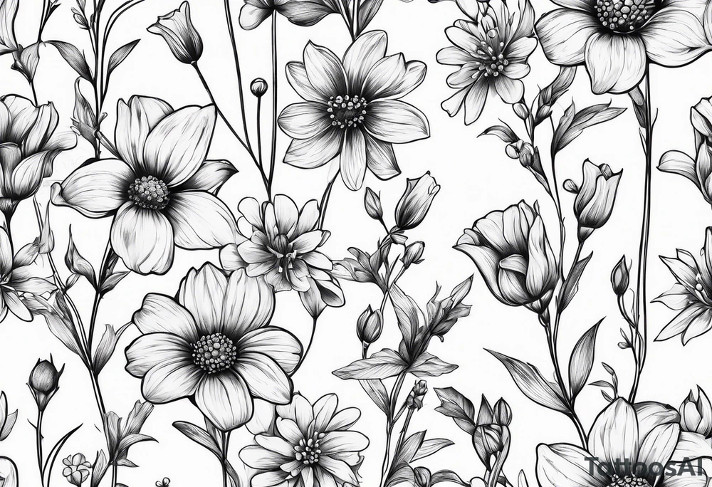 small long stem wildflowers tattoo idea