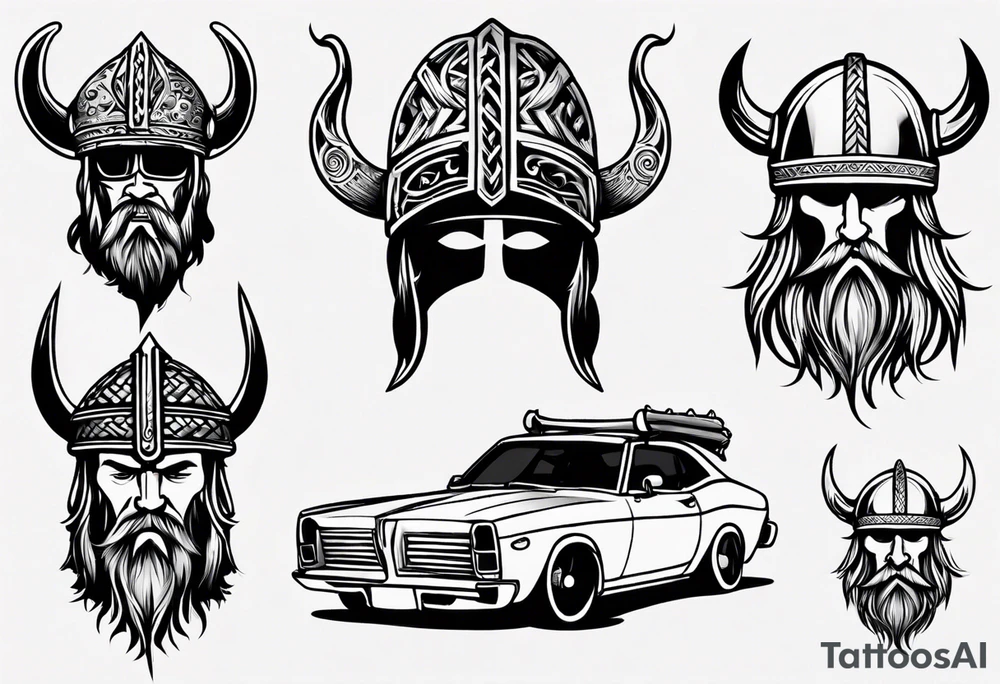 Viking hat on hood of car tattoo idea