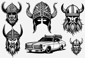 Viking hat on hood of car tattoo idea
