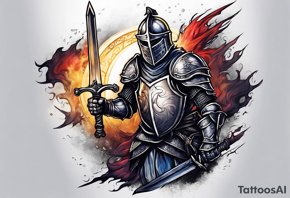 a knight pulling a sword out the bible tattoo idea