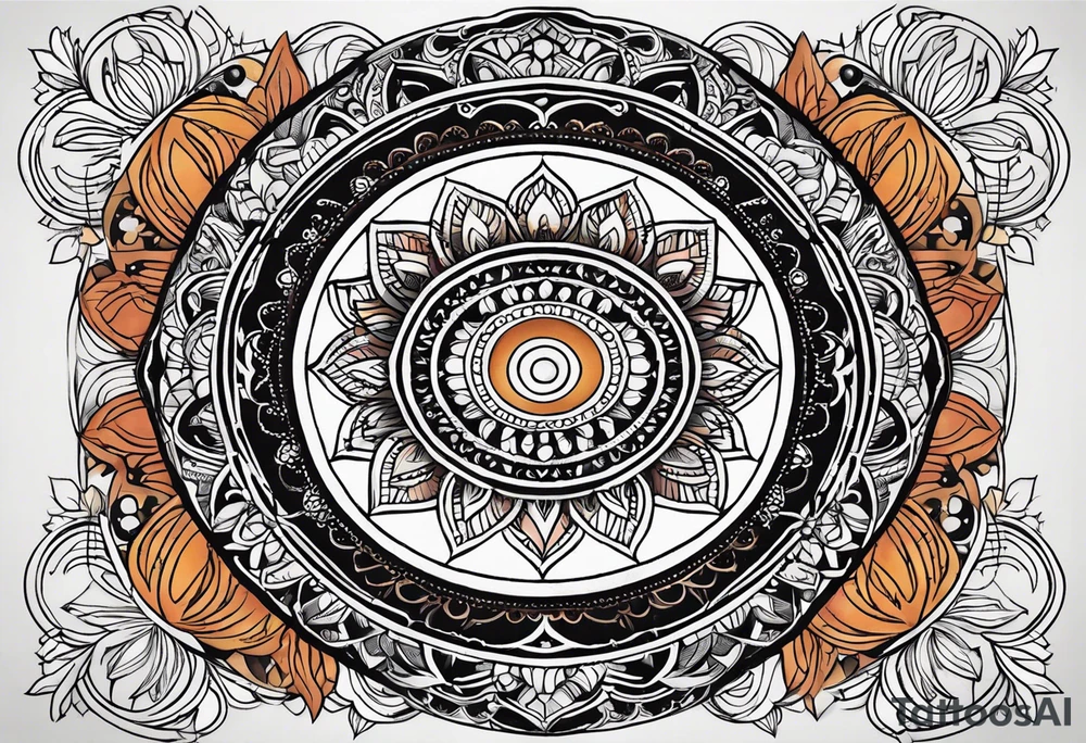 simple male moon mandala Knee tattoo in fall colors tattoo idea