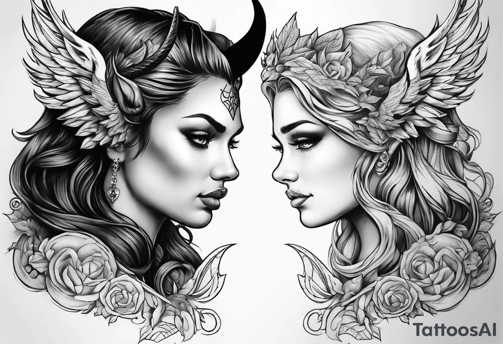 Devil and angel tattoo idea