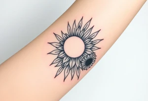 Shining Mystical sun with long  leaning sunflower sun tattoo idea