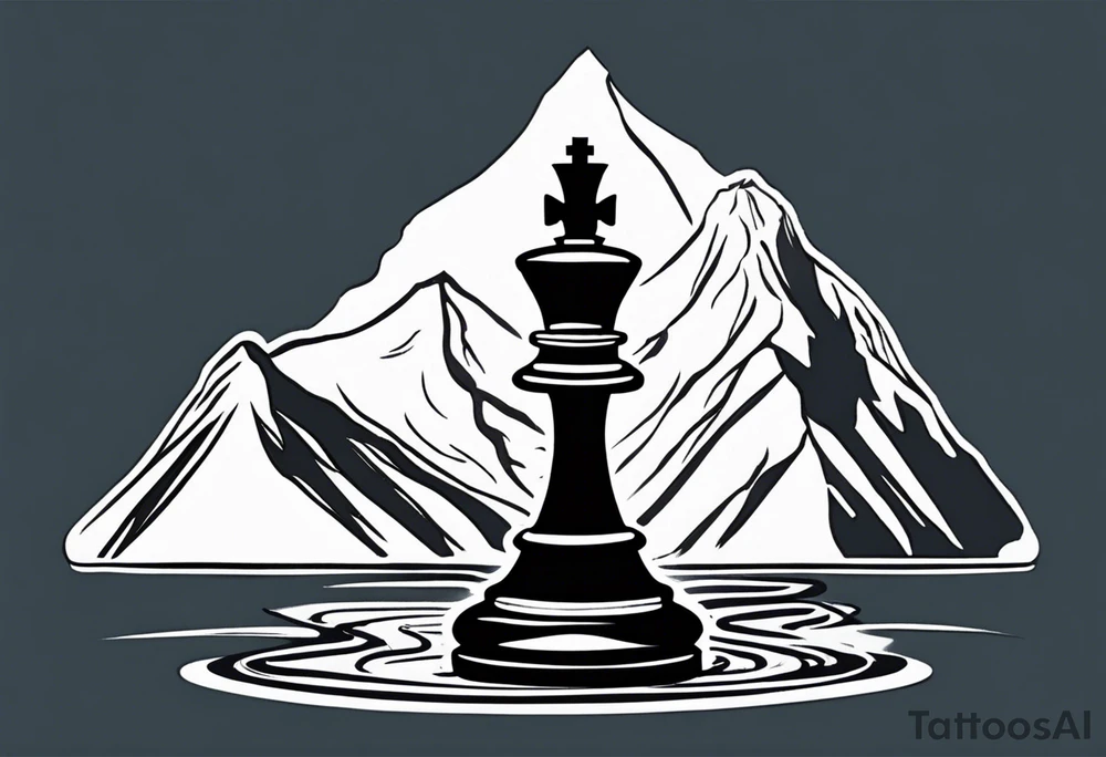chess queen piece contour with mountain river flowing out of it tattoo idea