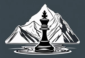 chess queen piece contour with mountain river flowing out of it tattoo idea
