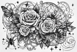 Spider bubbles roses stars tattoo idea