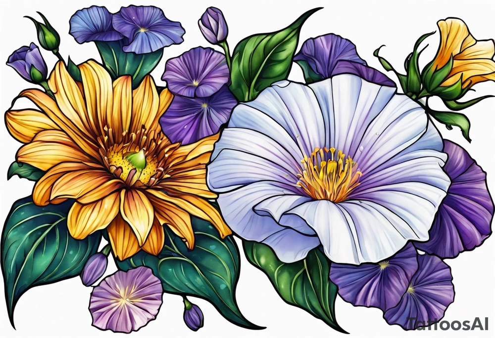 Aster and morning glory with September birth stone zodiac tattoo idea