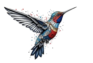 A hummingbird made of sand and hieroglyphs(only red, blue and black are possible colors) tattoo idea