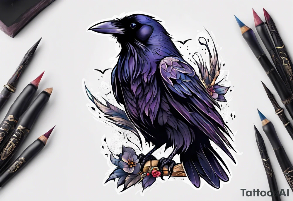 Raven facing forward tattoo idea