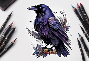 Raven facing forward tattoo idea