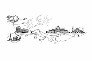 A football journey no crests
A fine-line world map or stylized route connecting Iceland ➔ Italy ➔ Spain ➔ Turkey ➔ Hungary ➔ France, with minimalist markers for each club. tattoo idea